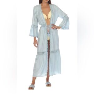 NWT Raviya Women’s Maxi Length 3/4 Sleeve Cover Up with Lace Inset Swim Vacation